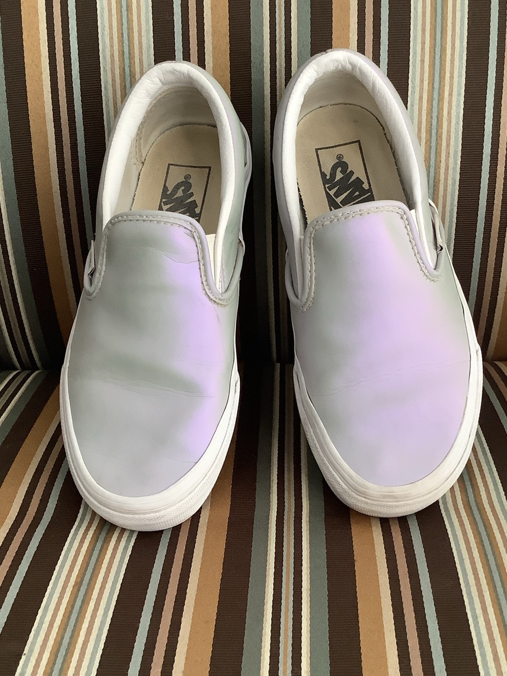 Vans Gray Slip-On Sneakers with Lavender Iridescent Glow